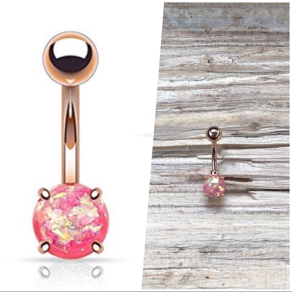 Jewelry - Pink Opal Rose Gold Belly Button Ring
